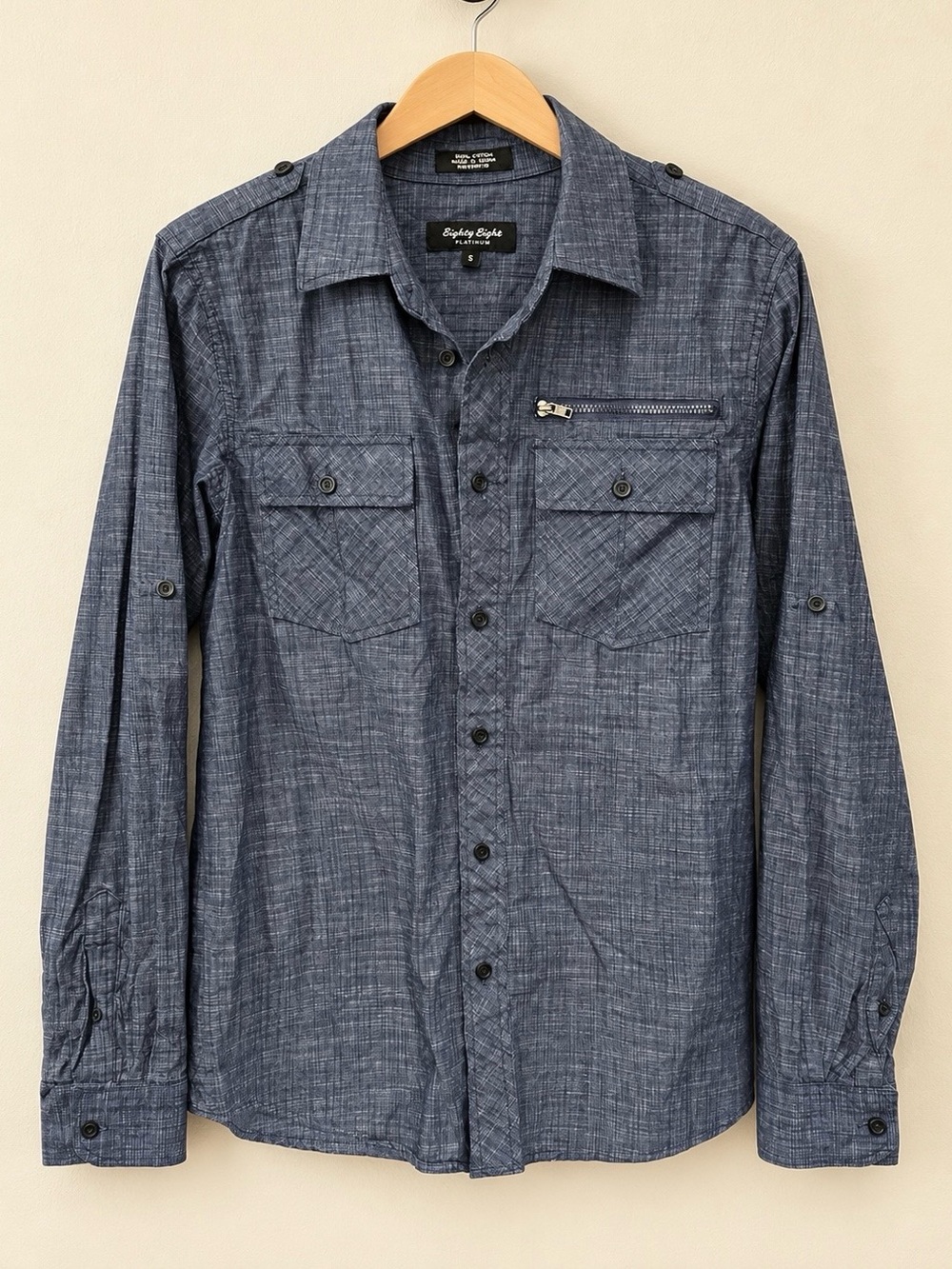 Eighty Eight Men's Textured Navy Button-Down Shirt